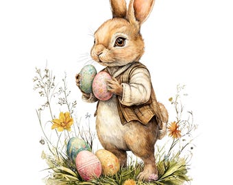19 Easter Bunny Clipart, Vintage Rabbit Clipart, Printable Watercolor clipart, High Quality JPG/PNG, Digital download, Paper craft, Journals