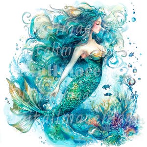 24 cliparts sirène aquarelle, mode sirène, clipart aquarelle imprimable, JPG de haute qualité, téléchargement numérique, créations en papier, journaux indésirables