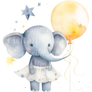 18 Cute Elephant Clipart, Cute Elephant, Printable Watercolor clipart, High Quality JPG/PNG, Digital download, Paper craft, junk journal