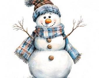 24 Snowman Clipart, Christmas Clipart, Printable Watercolor clipart, High Quality JPGs, Digital download, Paper craft, Junk journal