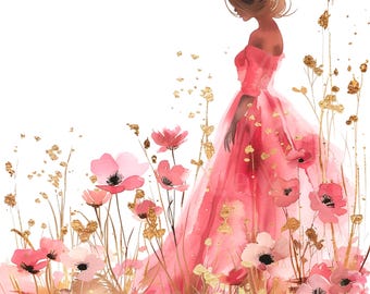 19 Pinky Blumen Frau Clipart, rosa Blumen, druckbare Aquarell Clipart, hochwertige JPG / PNGs, digitaler Download, Journals, Papierhandwerk