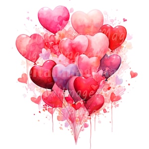 16 Adorable Hearts Bouquet Clipart, Watercolor Hearts, Digital Clipart, High Quality PNG/JPG, Printable clipart, Digital download, Journals