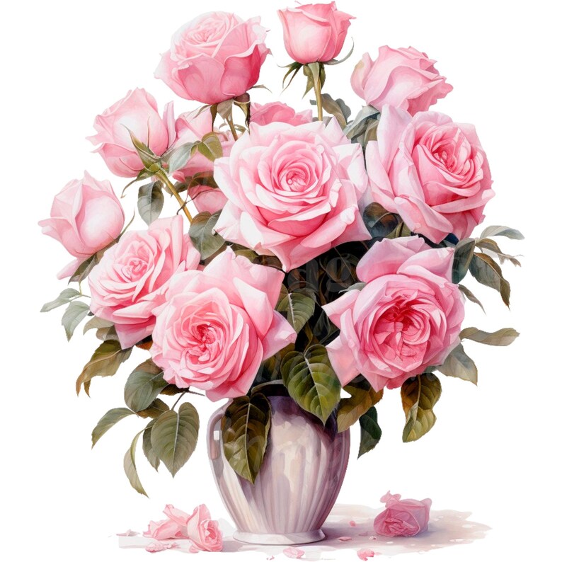 19 Roses in Vase Clipart, Pink Roses, Printable Watercolor Clipart ...