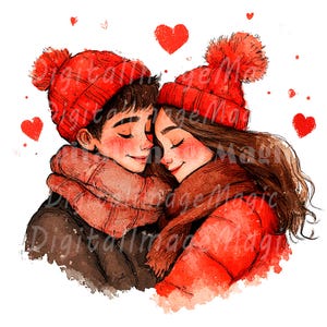 18 Liebespaar Clipart, Liebende, Romantische Teenager, druckbare Aquarell Clipart, hochwertige JPG / PNGs, digitaler Download, Papiermodell, Journal