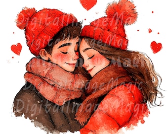Love Couple Watercolor Clipart: Romantic Teens JPG/PNG (Digital Download)