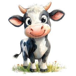 18 imágenes prediseñadas de vaca de dibujos animados, vaca linda, imágenes prediseñadas de ternero, imágenes prediseñadas de acuarela imprimibles, JPG/PNG de alta calidad, descarga digital, manualidades de papel, diario