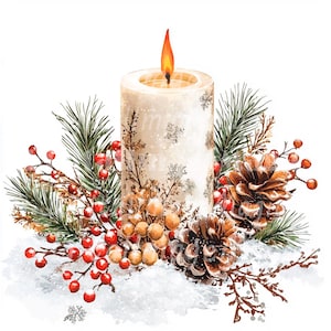 24 Weihnachtskerzen Clipart, Kerze Clipart, druckbare Aquarell Clipart, hochwertige JPGs, digitaler Download, Papierhandwerk