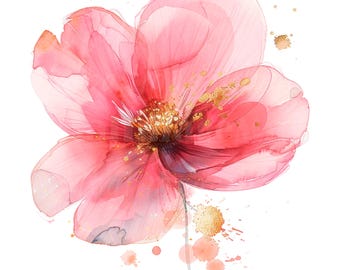 34 Abstract Flowers Clipart, Pink Gold Flower, Flowers Print, Printable Watercolor clipart, High Quality PNGs, Digital download, Paper craft