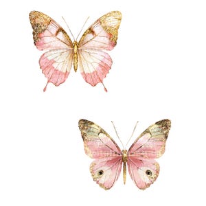 24 Pink Golden Butterfly Clipart, Wall Print, Printable Watercolor ...