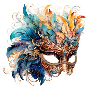 19 Karneval Maske Clipart, venezianische Maskerade, druckbare Aquarell Clipart, hochwertige JPG / PNGs, digitaler Download, Papiermodell, Journal