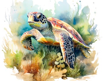 19 Watercolor Turtle Clipart, Marine Turtle, Printable Watercolor clipart, High Quality PNG/JPG, Digital download, Paper craft, Junk journal