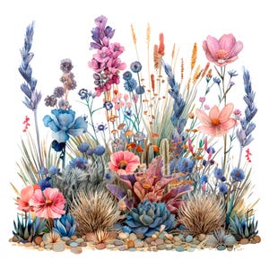 18 PNG Wildflowers On Log Clipart, Flores Silvestres, Clipart de aquarela para impressão, PNGs transparentes, Download digital, Artesanato em papel, Diário de lixo