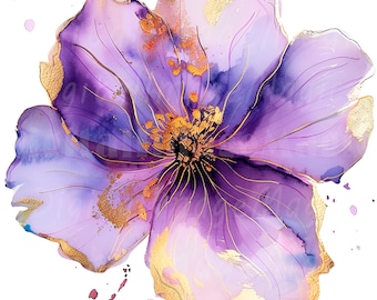 20 Abstract Flowers Clipart, Purple Flower, Flowers Print, Printable Watercolor clipart, High Quality JPG/PNG, Digital download, Journals