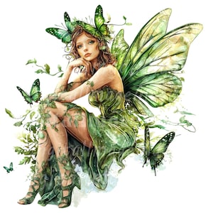 24 PNG forêt fée Clipart, Clipart fées vertes, clipart aquarelle imprimable, PNG de haute qualité, téléchargement numérique, créations en papier, journaux