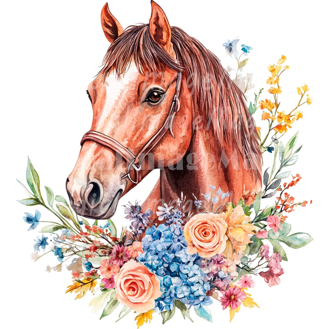 24 Floral Horses Clipart, Printable Watercolor Clipart, High Quality ...