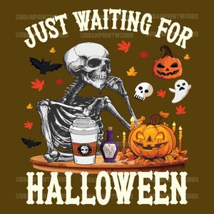 Solo esperando Halloween Png, Esqueleto Divertido Halloween Png, Vibraciones Otoñales Png, Calabaza Png, Halloween Vintage png, Cerveza Esqueleto Espeluznante Png