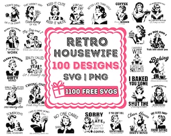 Retro Housewife Svg Bundle, Retro Women Svg, Vintage Housewife Svg, Retro Housewife Png, 1950s Housewife Svg, Funny Sarcastic, Sassy Mom Svg