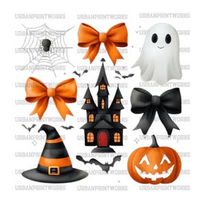 Halloween Coquette Png, halloween pumpkin with bows cute Halloween design for kids Preppy sublimation, Spooky Season png, Black Coquette png