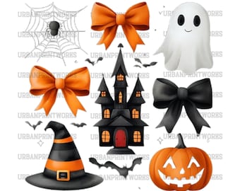 Halloween Coquette Png, zucca di Halloween con fiocchi, grazioso design di Halloween per bambini, sublimazione preppy, Spooky Season png, Black Coquette png