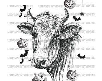 Kürbis-Highland-Kuh-Svg Png, Halloween-Highland-Kuh-Svg, Western-Halloween-Svg, Kuh Clipart, Bauernhof-Tier-Svg Gruselige Kürbis-Svg für Cricut