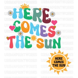 Aquí viene el sol SVG PNG, letras onduladas Svg, primer viaje alrededor del sol Svg, eres mi sol Png, archivo de corte svg de verano, descarga digital
