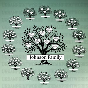 Albero genealogico personalizzato SVG PNG JPG, Clipart di famiglia, Radici dell'albero genealogico personalizzate da 2 a 15 membri, Ramo di famiglia, Albero della vita Cuore di famiglia Albero Svg
