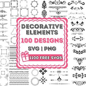 Dekorativa element SVG-paket, ornament svg, avdelare gränser svg, textavdelare svg, pil svg, kant svg, bröllop svg, vintage, boho