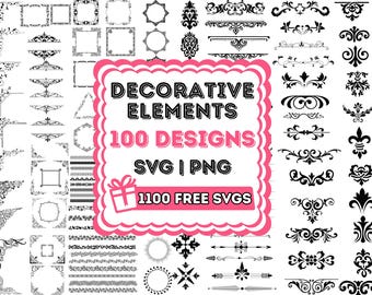 Paquete SVG de elementos decorativos, adornos, divisores y bordes, divisor de texto, flecha, borde, boda, vintage, bohemio