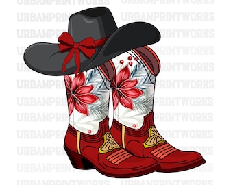 Flower Cowgirl Boots PNG, Coquette Cow Bow PNG, Country Western Clipart, Western cowgirl png, Cowgirl Hat And Roses Png Sublimation Design