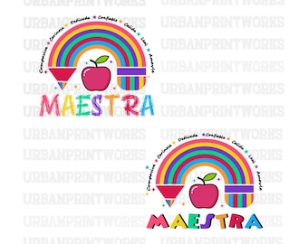 Maestra Pencil Svg, Teacher Rainbow Svg, Teacher Spanish SVG, Spanish Teacher Shirt Svg, Lápiz Svg, Teacher Svg, Back To School Teacher Life