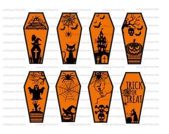 Halloween Coffins Svg Bundle, Halloween Laser cut, Spooky House Coffin Svg, Black Cat Coffin, Halloween Decor, Glowforge Svg, Horror Coffin
