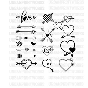 Arrow SVG Bundle, Love Arrows Clipart, Arrow cut file, Heart Arrow SVG, Valentine Arrows Bundle Svg Png Hand Drawn Doodle Arrows Silhouette