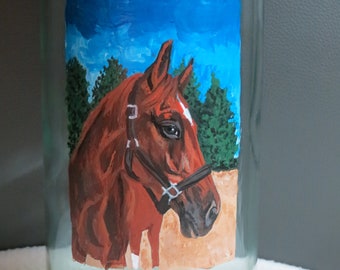 Horse Portrait Hand Painted Wine Bottles Lamps Made to Order I Can Paint Any Animal From Photo by Shannon Ivins