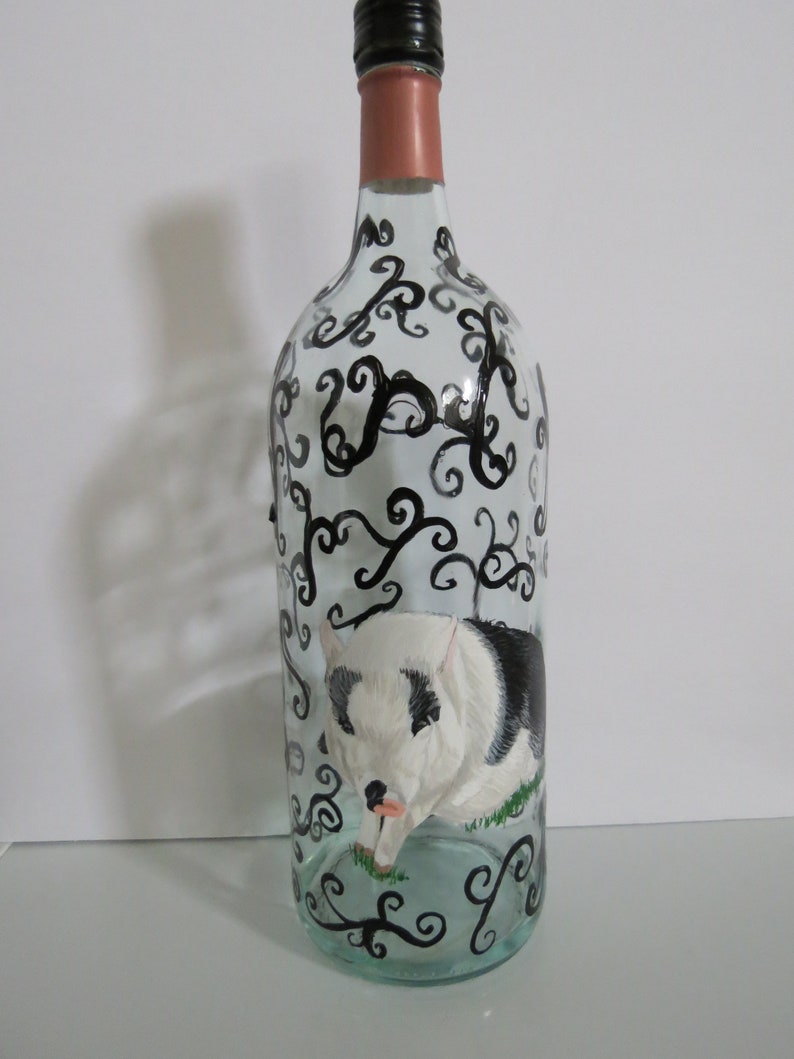 Pet Portrait Hand Painted Wine Bottles Lamp Made to Order I Can Paint Any Animal From Photo French Bulldog by Shannon Ivins image 10