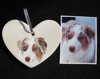 Pet Portrait Ornament Australian Shepherd Hand Painted and Made to Order I can Paint Anything From Photo by Pigatopia / Shannon Ivins