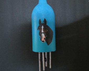 Recycled Wine Bottle Wind Chimes Hand Painted Pet Portrait Made to Order by Shannon Ivins