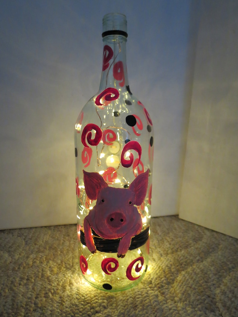 Pet Portrait Hand Painted Wine Bottles Lamp Made to Order I Can Paint Any Animal From Photo French Bulldog by Shannon Ivins image 5