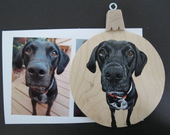 Pet Portrait Hand Painted Solid maple Ornament Made to Order using provided photo Any Animal Black Lab by Shannon Ivins