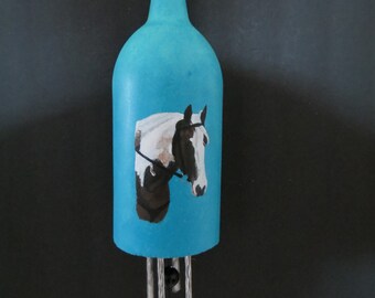 Up-cycled Wine Bottle Wind Chimes Hand Painted Pet Portrait Made to Order I can paint any animal by Shannon Ivins