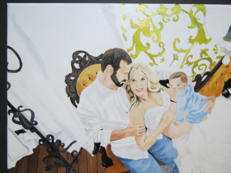 Maternity Family Portrait Painting Original Oil 16 x 20 inch You Provide The Pictures I create Made to Order by Shannon Ivins image 2