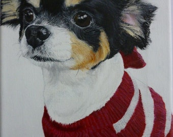 Memorial Pet Portrait Original Oil on Stretched Canvas You Provide The Pictures Or Ideas Made to Order Chihuahua by Shannon Ivins