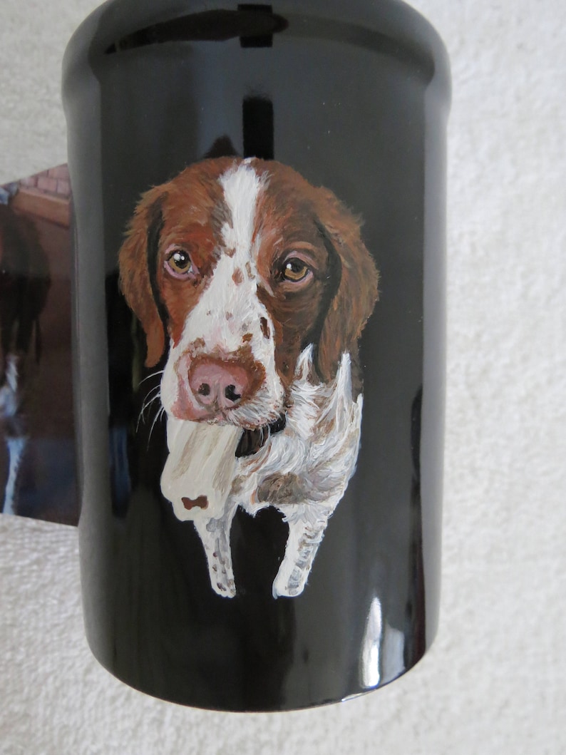 Hand Painted Pet Portrait Coffee Mugs Made to Order Brittany Dog by Shannon Ivins Pigatopia image 1