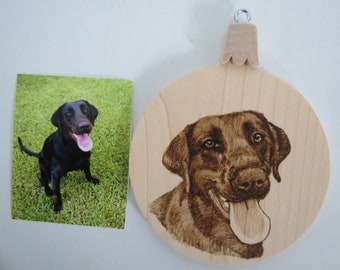 Pet Portrait Wood Burn Solid maple Ornament Made to Order using provided photo I can paint Any Subject from Photo by Shannon Ivins