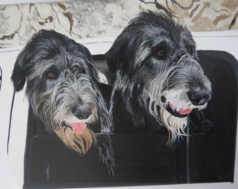 Pet Portrait Oil Painting on Gallery Stretched Canvas Made to Order of any subject from photo Irish wolfhounds by Shannon Ivins