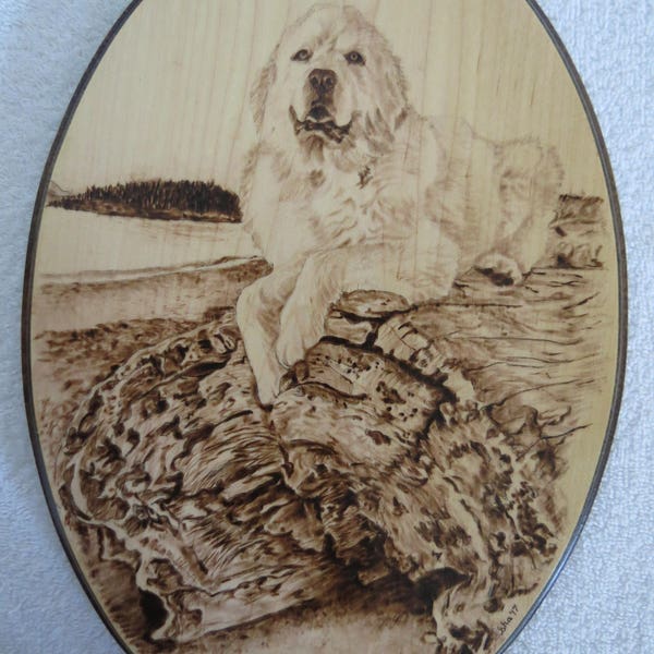 Pet Portrait Solid Maple Wood Burned Plaque Made to Order 8 x 12 inch by Shannon Ivins Pigatopia