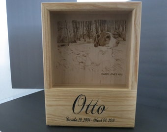 Pet Portrait Urn Cremation Memorial Shadow Box Made to Order of Any Animal From Photo 12 x 16 x 4 inches by Shannon Ivins