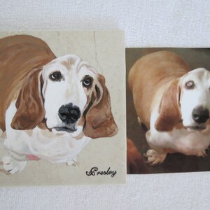 Hand Painted Pet Portrait 6 x 6 inch Ceramic Tiles and Made to Order Bassett Hound by Shannon Ivins