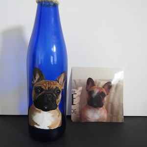 Pet Portrait Hand Painted Wine Bottles Lamp Made to Order I Can Paint Any Animal From Photo French Bulldog by Shannon Ivins image 1