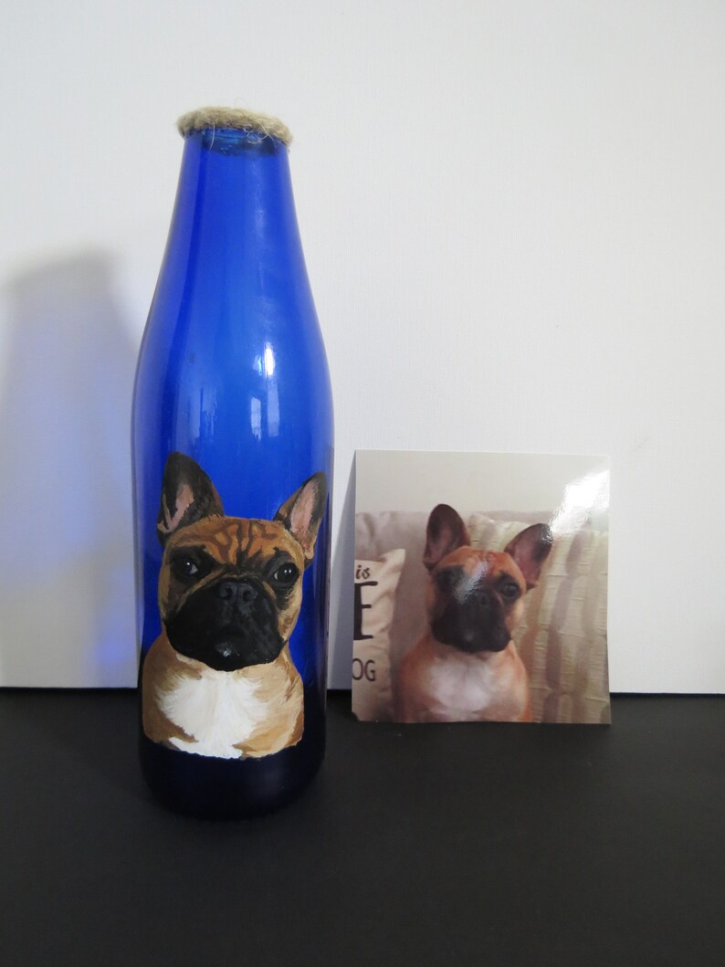 Pet Portrait Hand Painted Wine Bottles Lamp Made to Order I Can Paint Any Animal From Photo French Bulldog by Shannon Ivins image 1