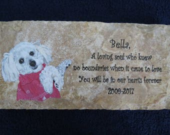 Pet Memorial Stone Original Hand Painted 12 x 6 inches Made to Order Any Animal by Shannon Ivins